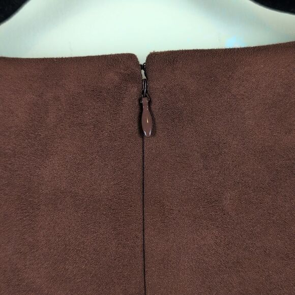 Ann Taylor Faux Suede Brown Sleeveless Dress Gold Zipper Pockets Size 14P - Picture 9 of 10
